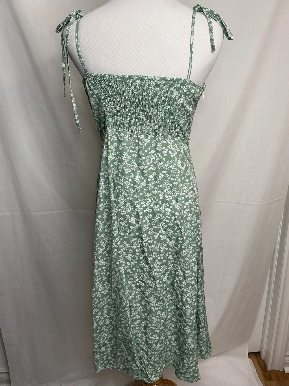 2216 - SHEIN Sage Green Floral Tie-Shoulder Midi Dress - Picture 4 of 7